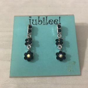 Jubilee! Navy Crystal Flower Dangle Earrings